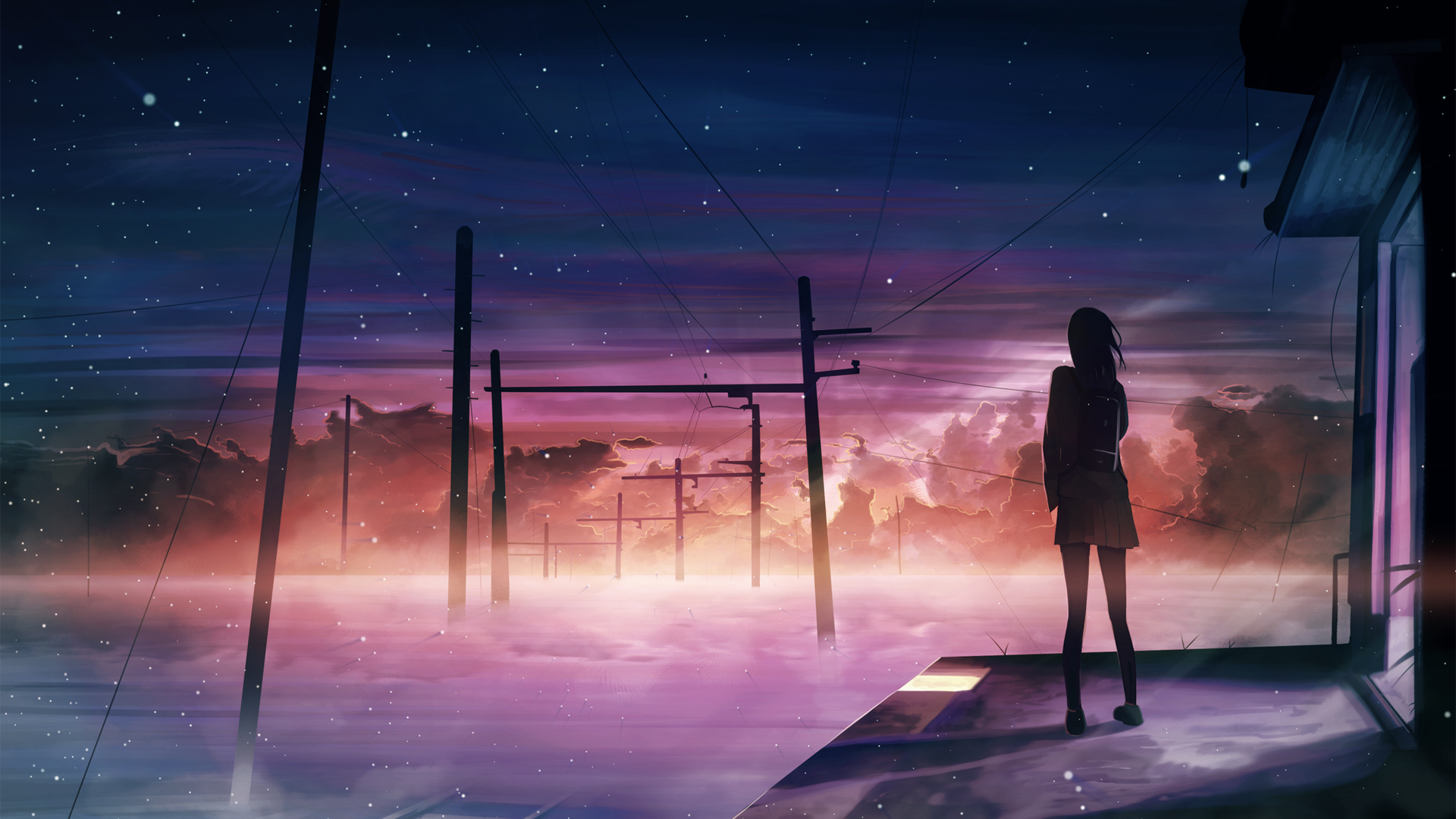 晚上星空夕阳异世界的绝美动漫壁纸！这份高清壁纸太戳心了