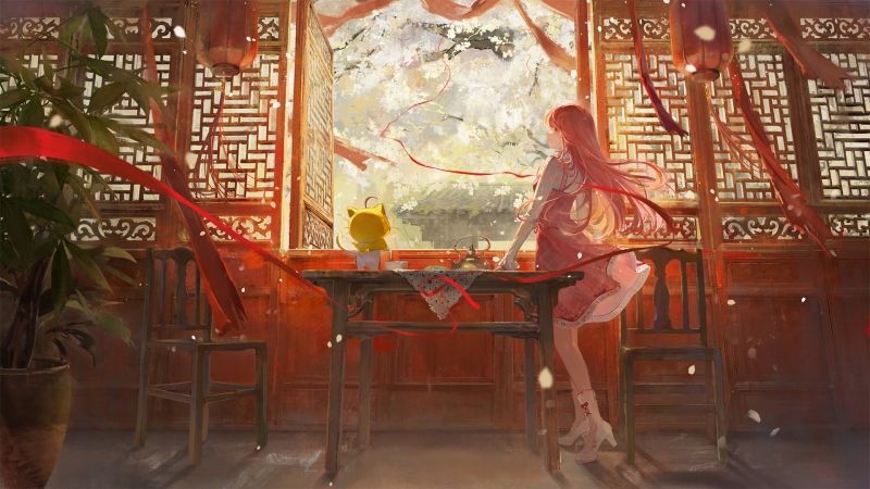氛围感拉满！国风红衣少女房间动漫壁纸推荐