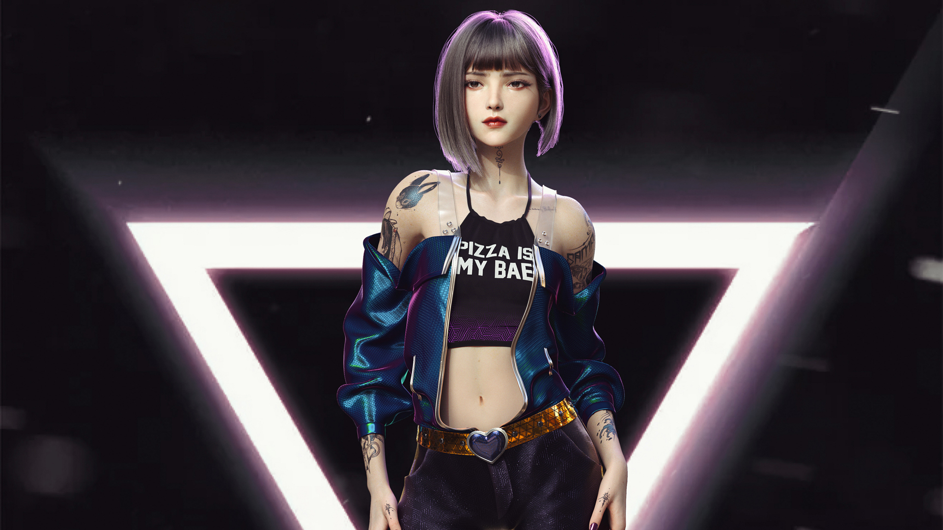 个性短发带纹身露脐时尚装美女高清壁纸来了