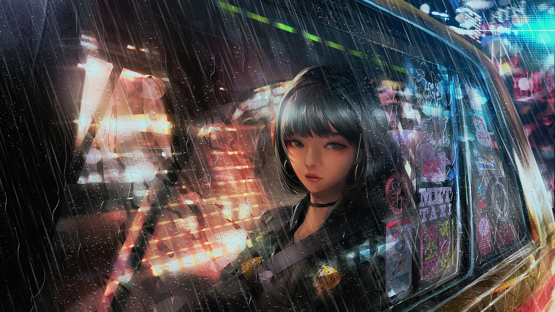 雨天出租车里的动漫女孩壁纸 高清版来了