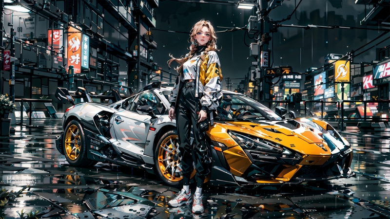 城市街道跑车少女动漫电脑壁纸 高清版任你挑