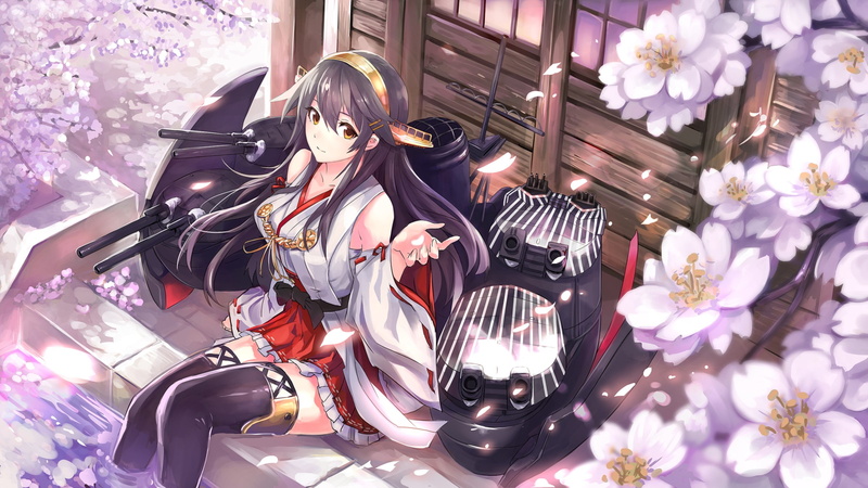 舰娘高清壁纸合集：长发巫女服少女与樱花