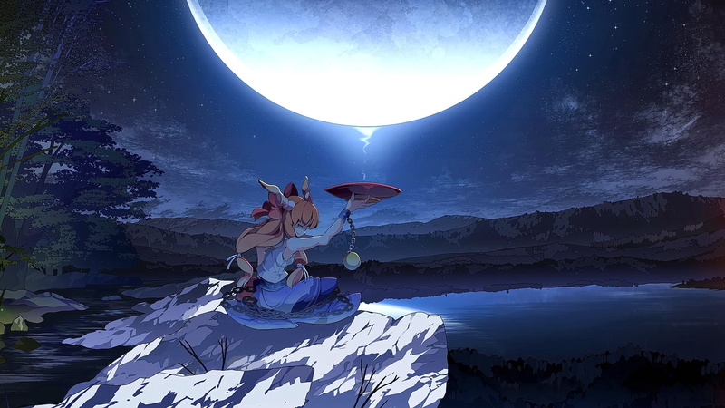 金发东方少女月夜回眸笑 高清壁纸