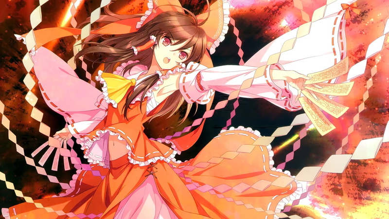 博丽灵梦高清壁纸来啦！棕发长发少女红眸灵动