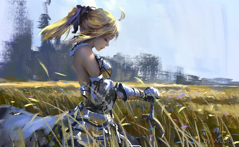 Fate/stay Night 高清壁纸分享 帅气剑士金发少女手持誓约胜利之剑