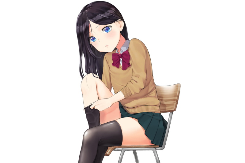 超绝动漫女生素材合集！黑长直蓝眼校服壁纸直接抱走