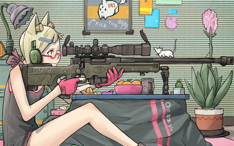 戴眼镜的猫耳狙击少女壁纸合集
