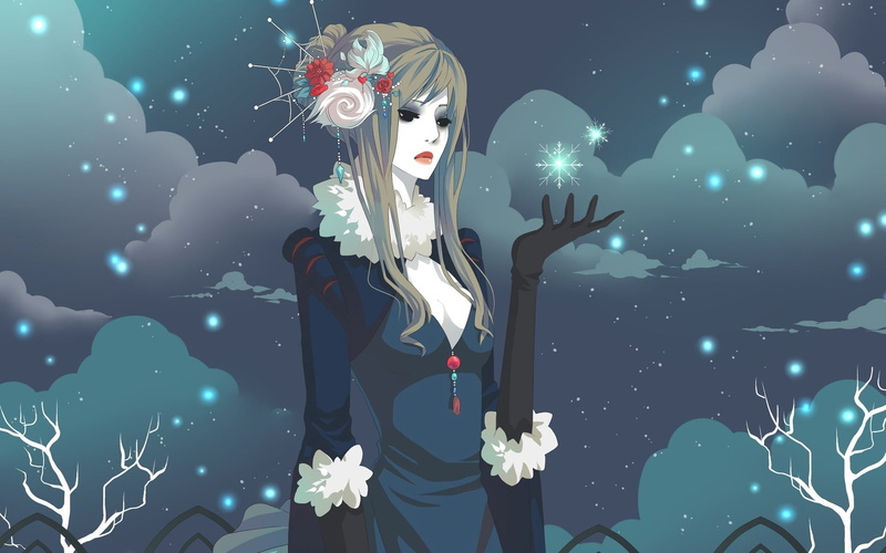 暗黑系幻想壁纸合集：黑发女孩与星际银河场景