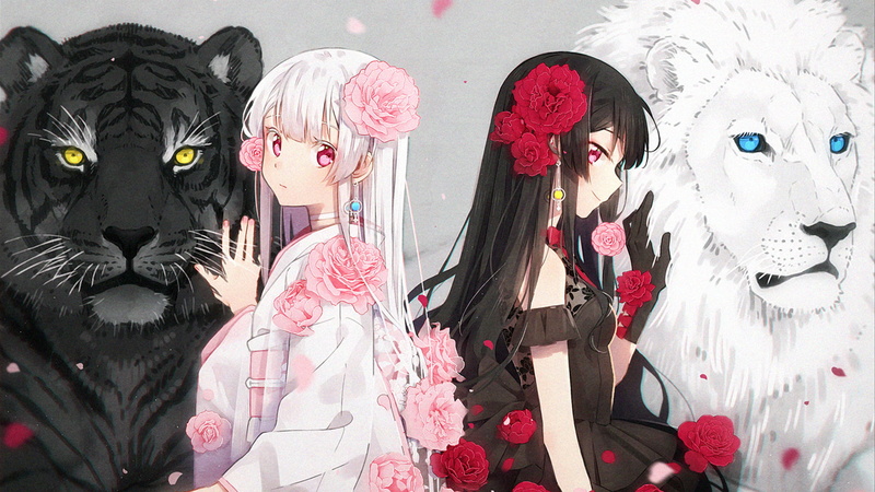 1080P动漫少女与虎狮高清壁纸素材合集