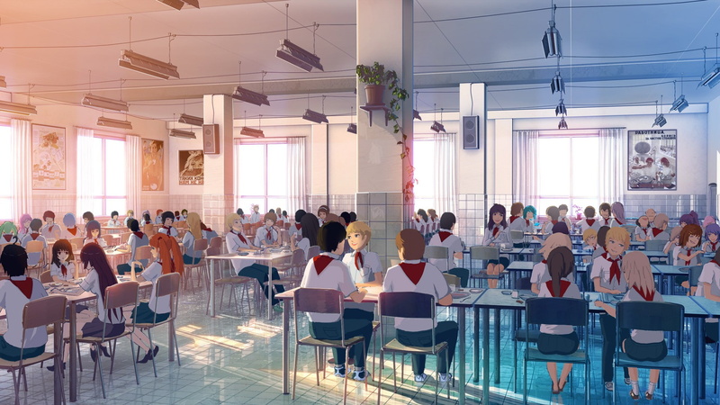 《永恒之夏》校园食堂壁纸合集 带清新蓝瓷砖纹理