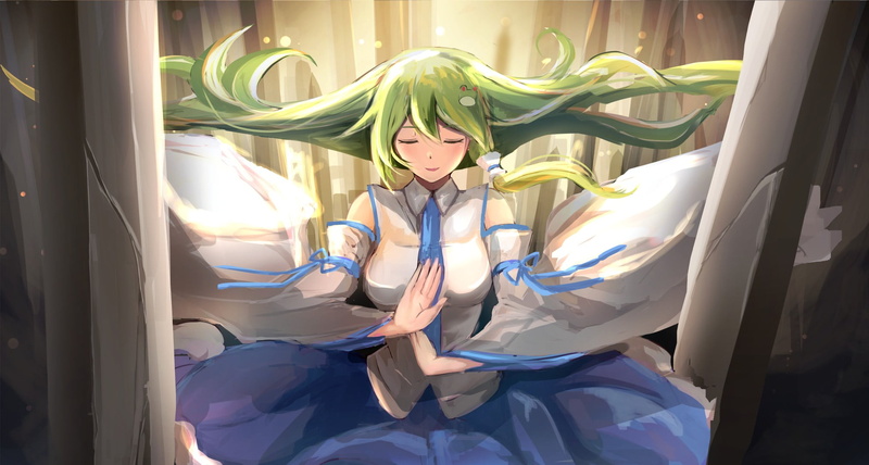 东方Project蛇谷早苗壁纸分享 动漫蓝眼少女高清手机壁纸