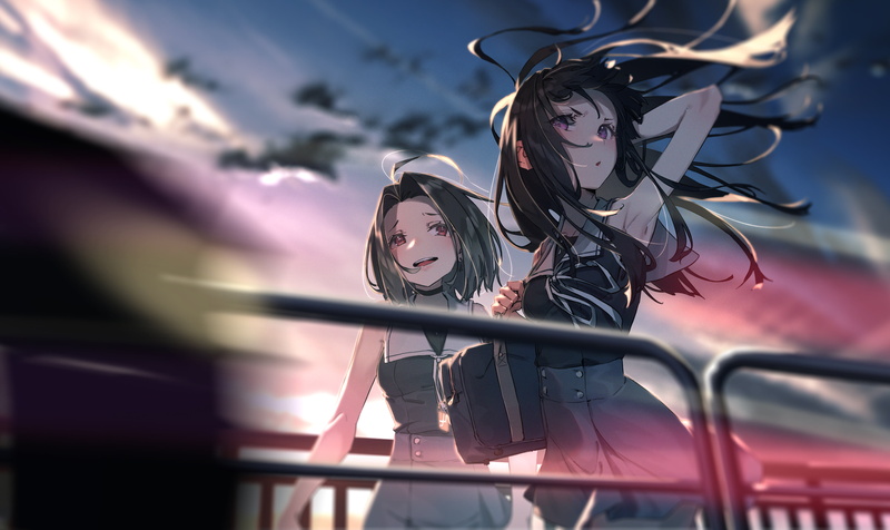 风吹过的动漫女高中生4K插画壁纸