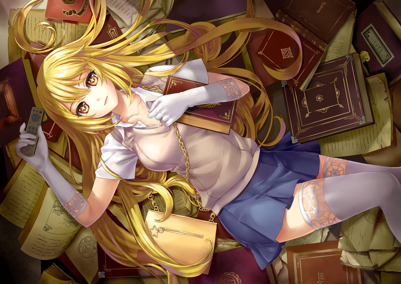 微笑女学生二次元壁纸 黄金电磁炮2K高清俯拍图