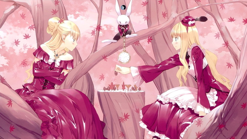 金发少女与兔群的爱丽丝梦游仙境棋盘主题壁纸