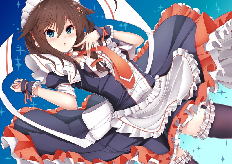 舰队收藏时雨壁纸合集 舰娘,动漫女孩,过膝袜,女仆装, Brunette(棕发)