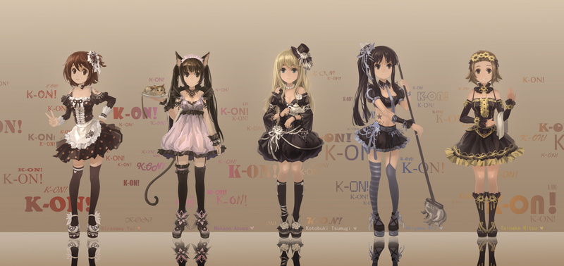 动漫少女主题壁纸合集：扫帚、猫耳、条纹元素的轻音少女高清壁纸