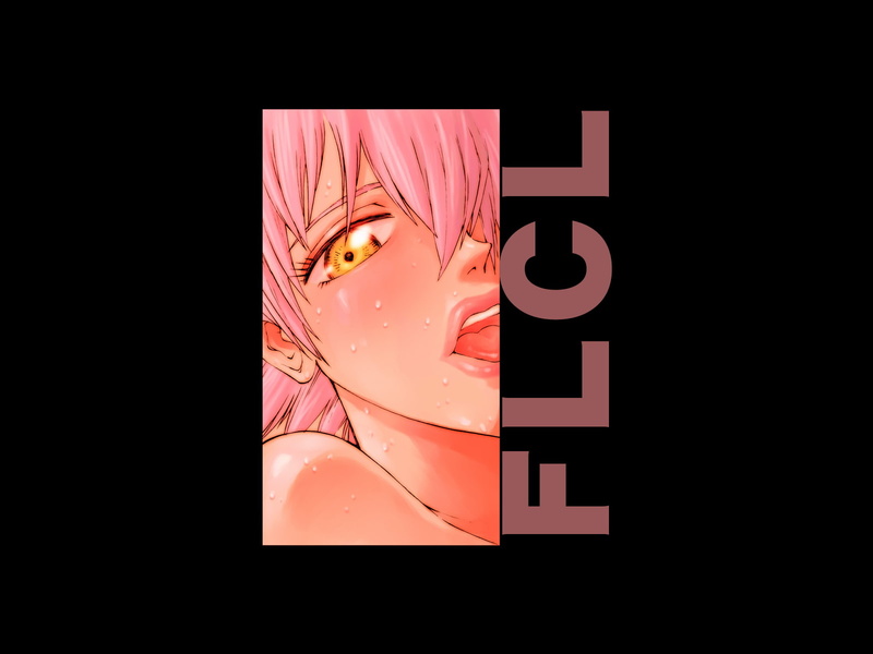 《FLCL动漫特写壁纸合集 黑底带留白的光影纸纹质感》