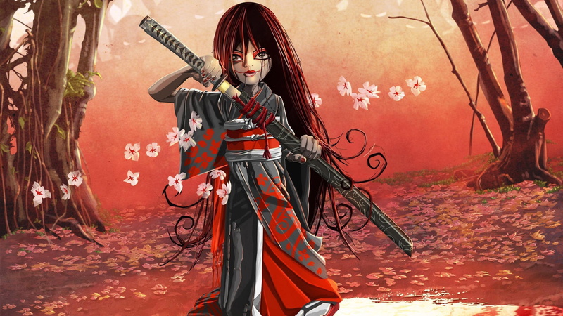 绝美武士少女插画壁纸