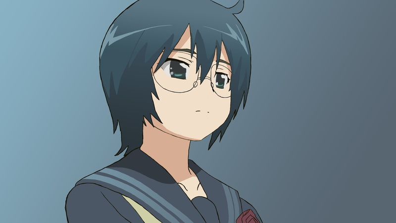 《亲吻姐姐》高清壁纸 4K画质简约背景戴眼镜的动漫少女