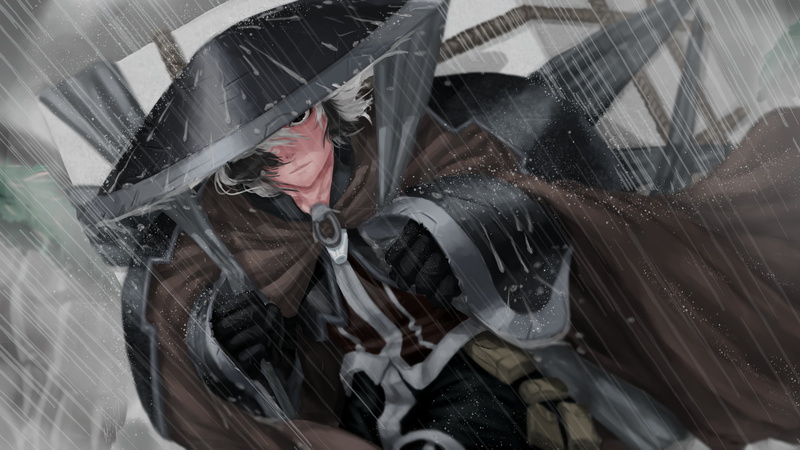 雨天武士少女插画壁纸