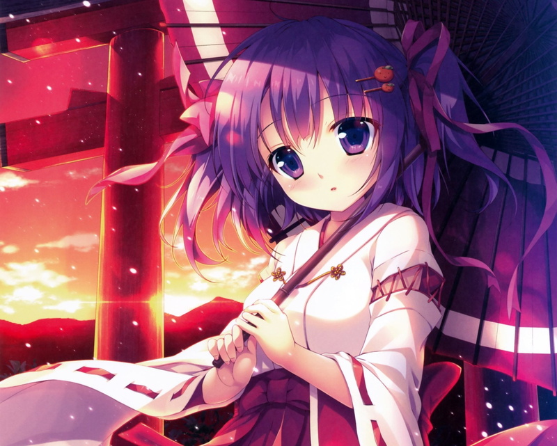 双马尾少女紫发巫女造型壁纸合集