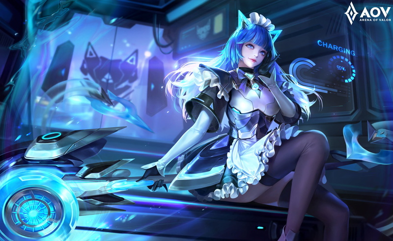 绝美二次元蓝发少女壁纸 黑丝红唇眼神灵动 1080P高清质感