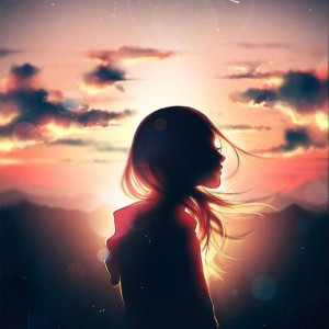 黄昏余光里的漫画女生头像 单张分享