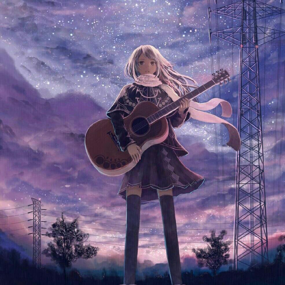 单张弹吉他的动漫女孩头像分享