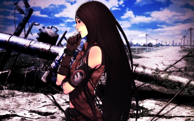 长发黑发动漫少女的战争主题壁纸