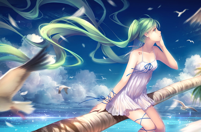 快来看！初音未来和Vocaloid伙伴们的海边动漫壁纸合集