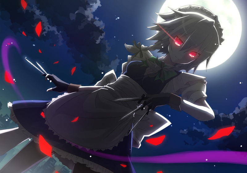 十六夜咲夜主题东方壁纸合集：花蝶云月间的红眸刀娘