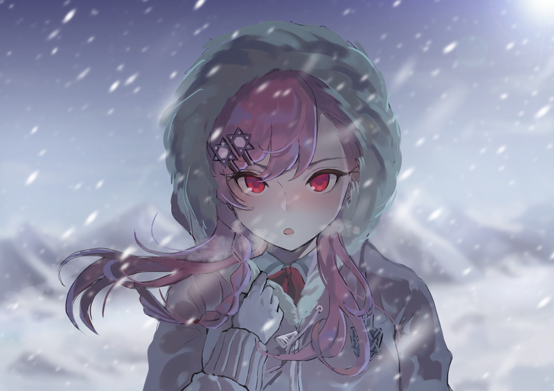 少女前线同人壁纸 雪地粉发少女与枪械