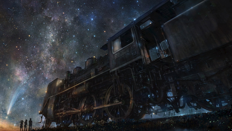 深夜铁道星空群像 绝美动漫风数字艺术壁纸