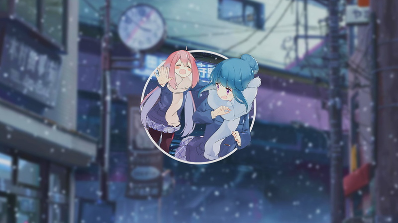 摇曳露营冬日海滩动漫少女壁纸 1080P高清版