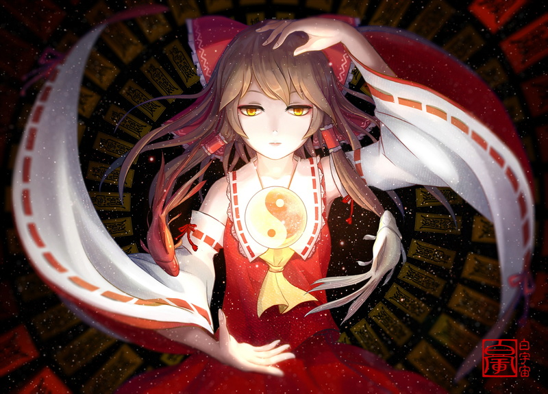 博丽灵梦东方同人壁纸 黄眸长发二次元少女2K高清图