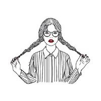 28张简约手绘黑白少女头像合集