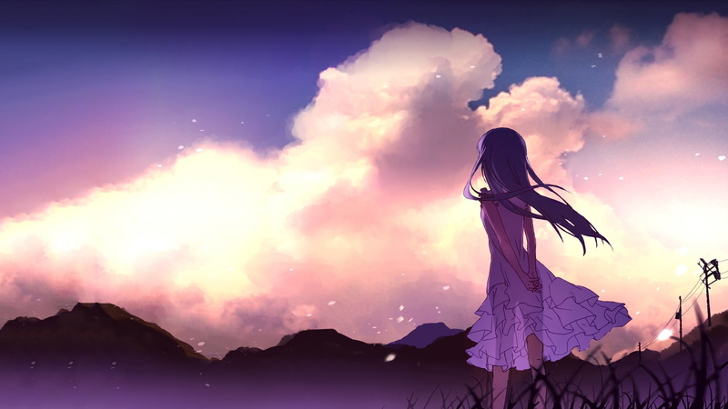 绝美动漫少女黄昏剪影壁纸
