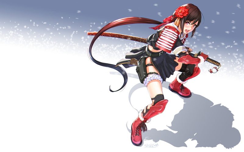 穿甲胄持刀剑的动漫少女壁纸