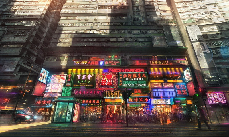 城市霓虹公寓夜景壁纸