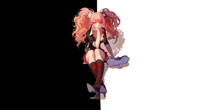 江之岛盾子黑白配色壁纸 粉发弹丸论破少女高清图