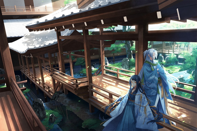 720P和风动漫少女壁纸 附日式建筑场景