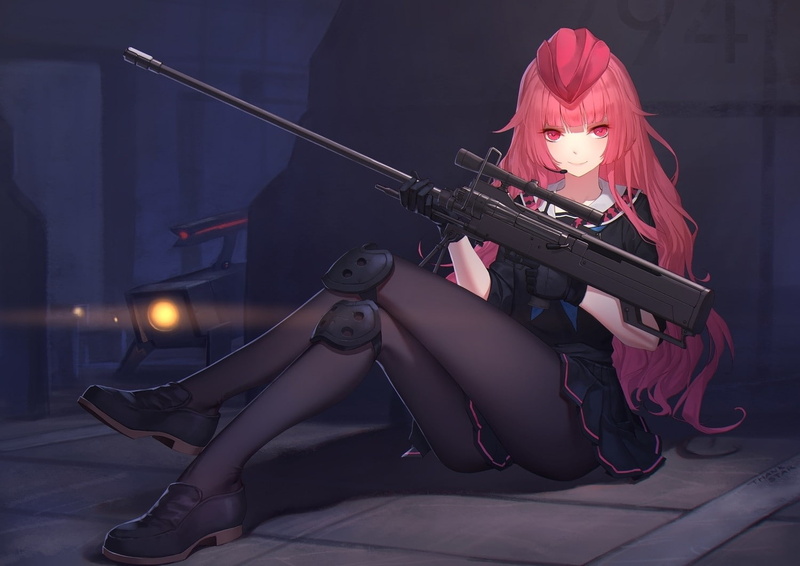少女前线WA2000壁纸 长发笑颜黑发黑眸戴黑手套的动漫女孩