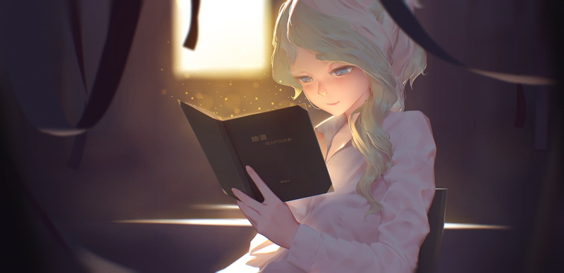 《小魔女学园戴安娜壁纸合集 金发蓝眼少女捧书阅读1080P高清图》