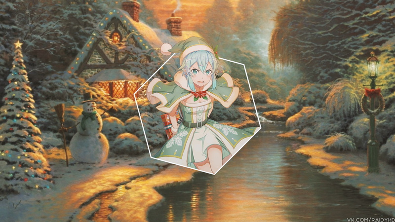 圣诞主题画中漫剪壁纸 金发蓝眼萌妹