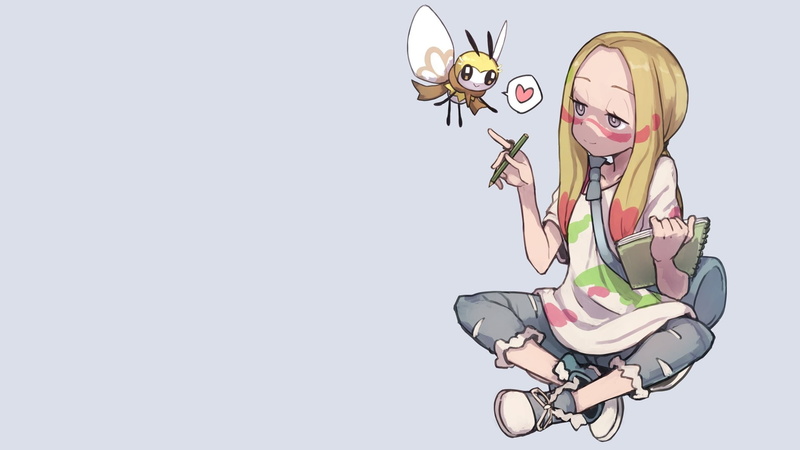 宝可梦日月同人壁纸 金发少女简笔画质感高清图