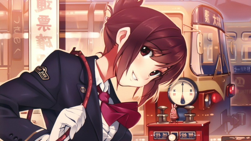 《铁道少女樱井葵：红发工装少女的室内氛围感壁纸》