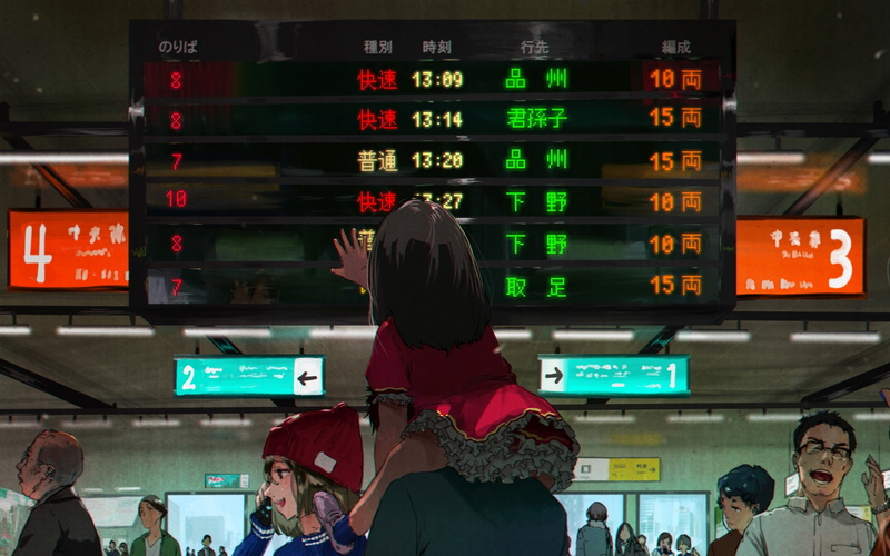 地铁里挤成一团的动漫风日常