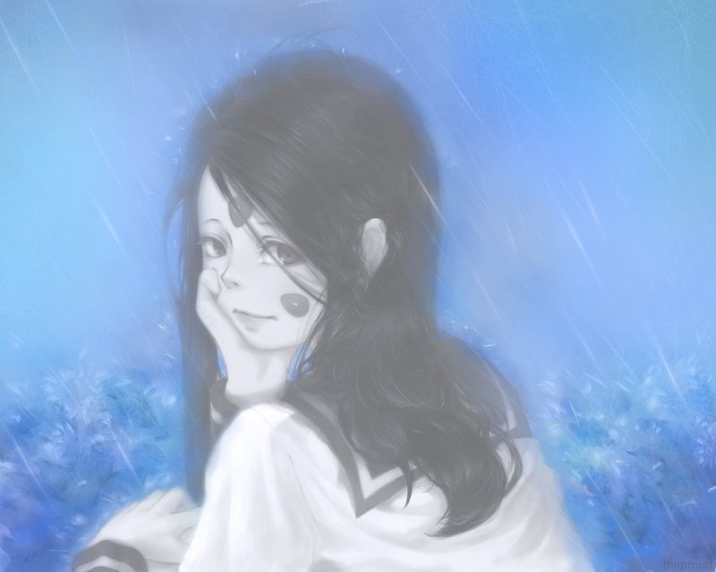 我的女神同人插画！黑发长发JK少女回头笑看镜头