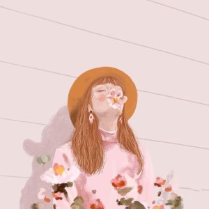 漫画嘴含花女生头像 单张素材分享
