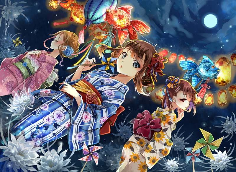 夜晚祭典壁纸合集！和风少女、月下金鱼太绝了